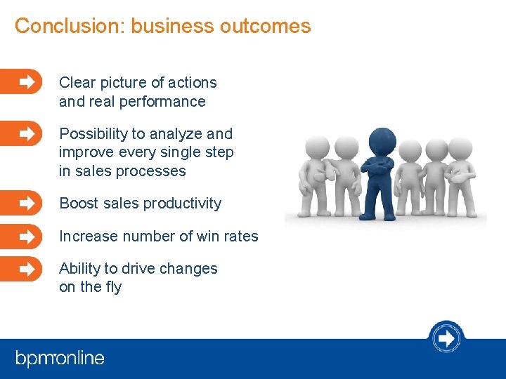 Conclusion: business outcomes Clear picture of actions and real performance Possibility to analyze and Conclusion: business outcomes Clear picture of actions and real performance Possibility to analyze and