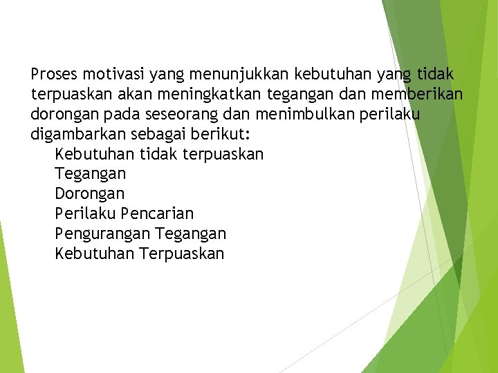 Proses motivasi yang menunjukkan kebutuhan yang tidak terpuaskan akan meningkatkan tegangan dan memberikan dorongan