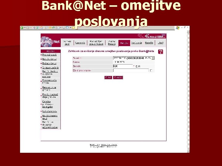 Bank@Net – omejitve poslovanja (439230283048 