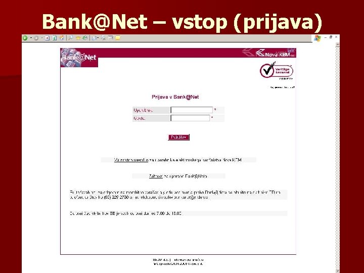 Bank@Net – vstop (prijava) 