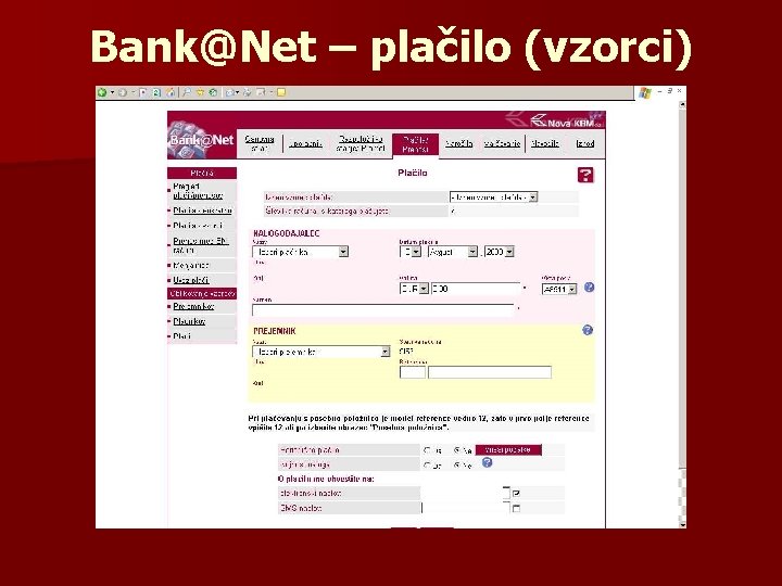 Bank@Net – plačilo (vzorci) 