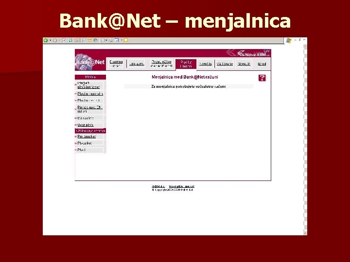 Bank@Net – menjalnica 