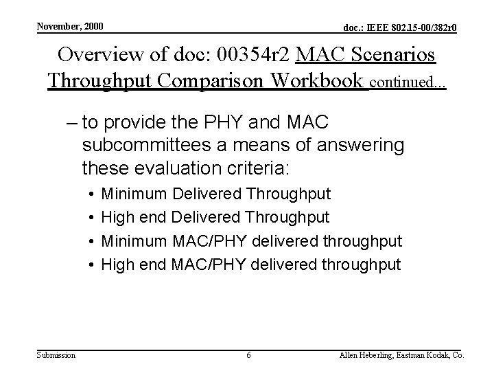 November, 2000 doc. : IEEE 802. 15 -00/382 r 0 Overview of doc: 00354