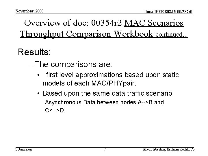 November, 2000 doc. : IEEE 802. 15 -00/382 r 0 Overview of doc: 00354