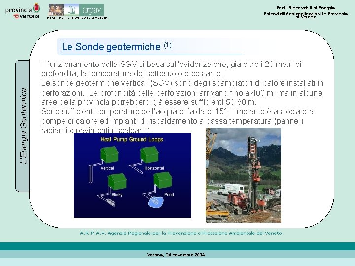 Fonti Rinnovabili di Energia Potenzialità ed applicazioni in Provincia di Verona DIPARTIMENTO PROVINCIALE DI