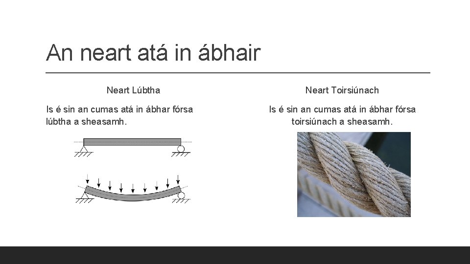 An neart atá in ábhair Neart Lúbtha Is é sin an cumas atá in