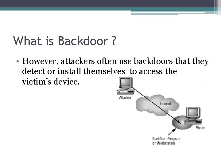 Backdoor Attacks What is Backdoor A programmer may