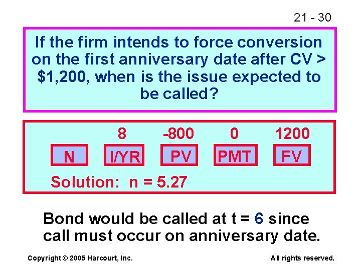 21 - 30 If the firm intends to force conversion on the first anniversary