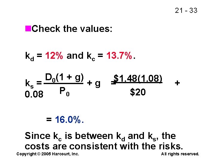 21 - 33 n. Check the values: kd = 12% and kc = 13.