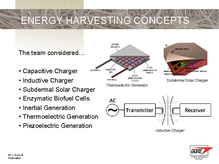 ENERGY HARVESTING CONCEPTS The team considered… • Capacitive Charger • Inductive Charger • Subdermal