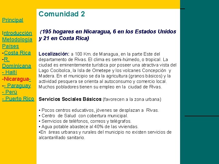 Principal Introducción Metodología Países -Costa Rica -R. Dominicana - Haití -Nicaragua-- Paraguay - Perú