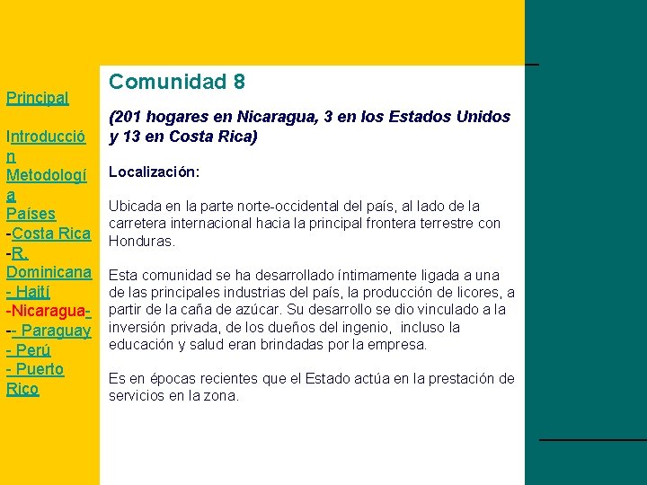 Principal Introducció n Metodologí a Países -Costa Rica -R. Dominicana - Haití -Nicaragua-- Paraguay