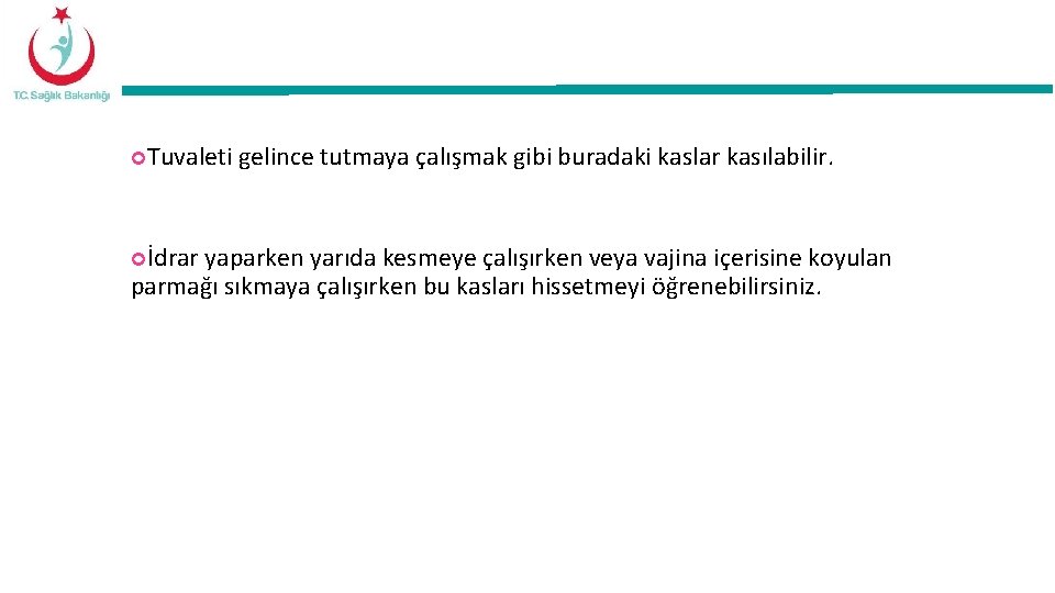  Tuvaleti İdrar gelince tutmaya çalışmak gibi buradaki kaslar kasılabilir. yaparken yarıda kesmeye çalışırken