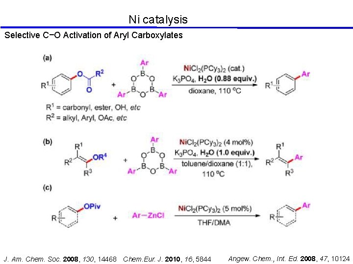 Ni catalysis Selective C−O Activation of Aryl Carboxylates J. Am. Chem. Soc. 2008, 130,
