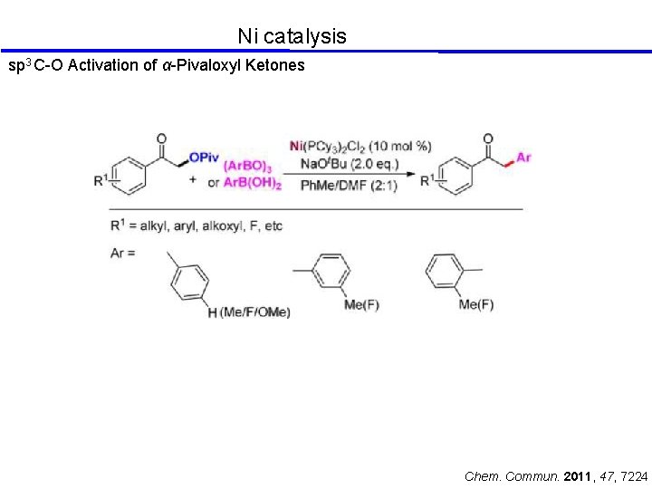 Ni catalysis sp 3 C-O Activation of α-Pivaloxyl Ketones Chem. Commun. 2011, 47, 7224