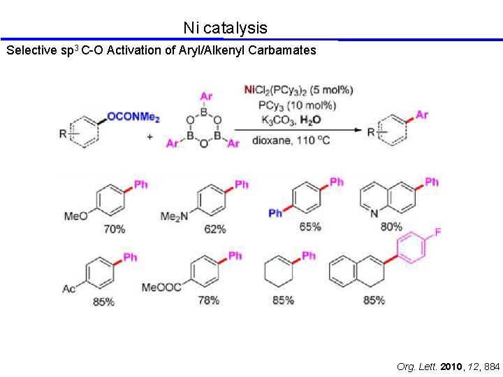 Ni catalysis Selective sp 3 C-O Activation of Aryl/Alkenyl Carbamates Org. Lett. 2010, 12,