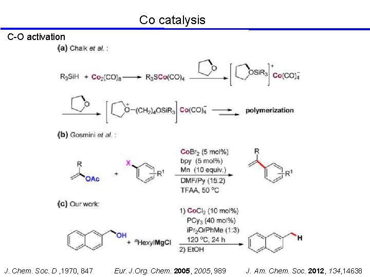 Co catalysis C-O activation J. Chem. Soc. D , 1970, 847 Eur. J. Org.