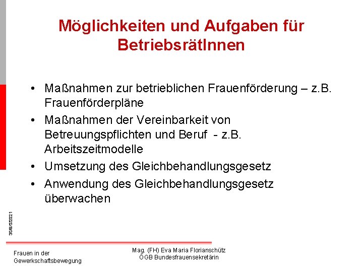 Möglichkeiten und Aufgaben für Betriebsrät. Innen 30/9/5/2021 • Maßnahmen zur betrieblichen Frauenförderung – z.