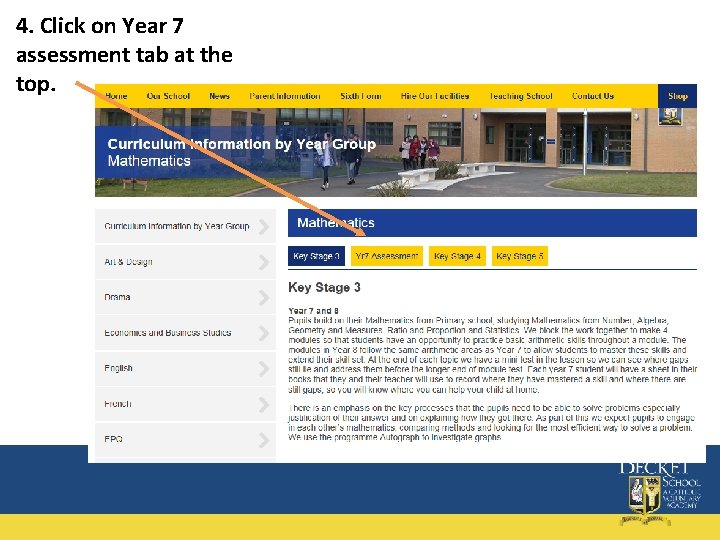 4. Click on Year 7 assessment tab at the top. 