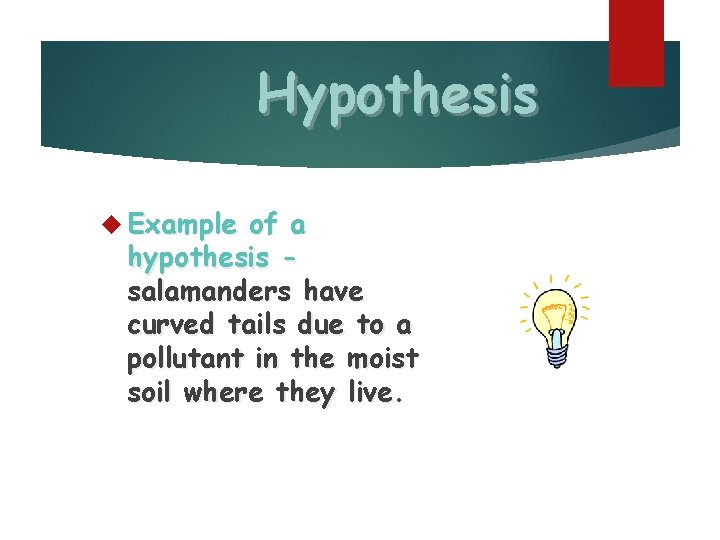 Hypothesis Example of a hypothesis salamanders have curved tails due to a pollutant in
