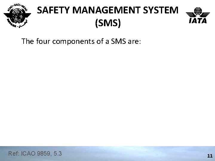 SAFETY MANAGEMENT SYSTEM (SMS) The four components of a SMS are: • a) safety