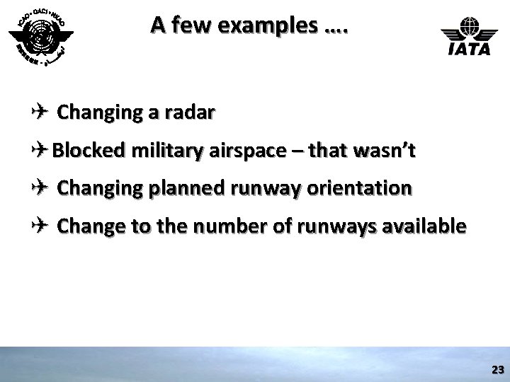 A few examples …. ✈ Changing a radar ✈Blocked military airspace – that wasn’t