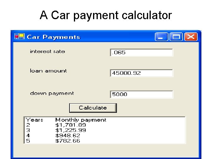 A Car payment calculator 