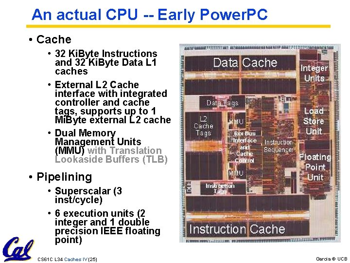 An actual CPU -- Early Power. PC • Cache • 32 Ki. Byte Instructions