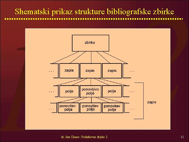 Shematski prikaz strukture bibliografske zbirke dr. Jure Dimec: Podatkovne zbirke 2 11 