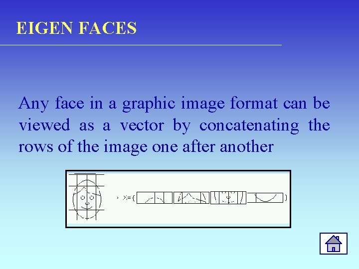 EIGEN FACES Any face in a graphic image format can be viewed as a