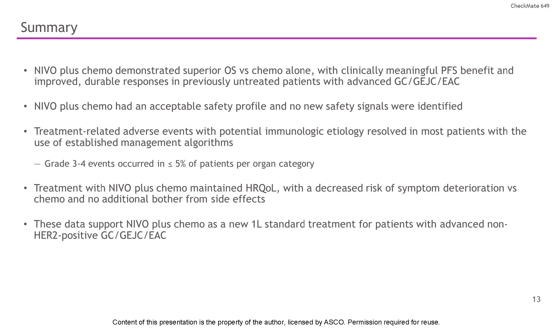 Summary Content of this presentation is the property of the author, licensed by ASCO.