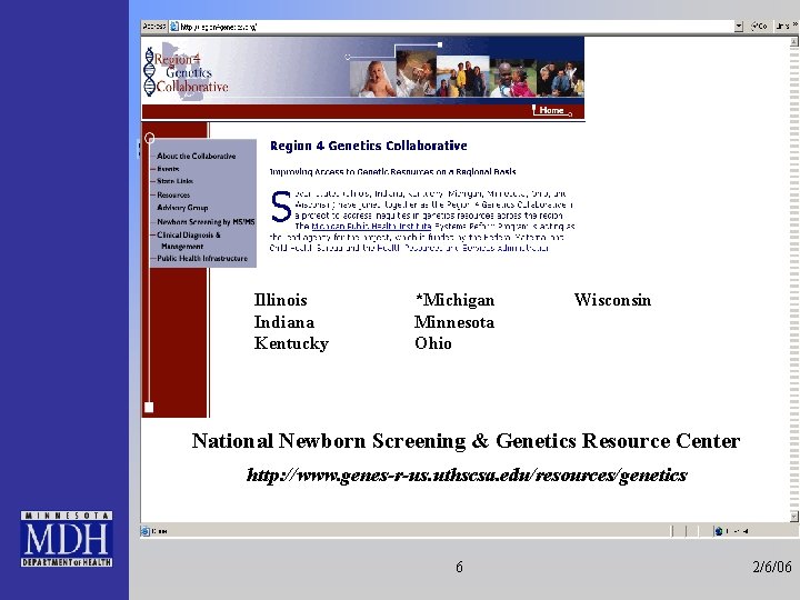 Illinois Indiana Kentucky *Michigan Minnesota Ohio Wisconsin National Newborn Screening & Genetics Resource Center