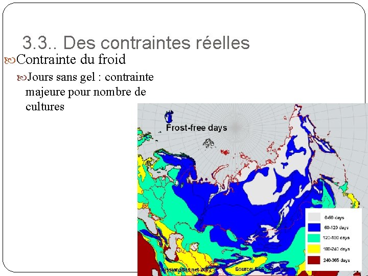 3. 3. . Des contraintes réelles Contrainte du froid Jours sans gel : contrainte