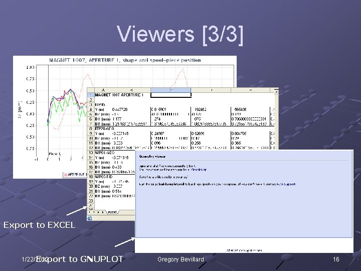 Viewers [3/3] Export to EXCEL 1/22/2022 Export to GNUPLOT Gregory Bevillard 16 