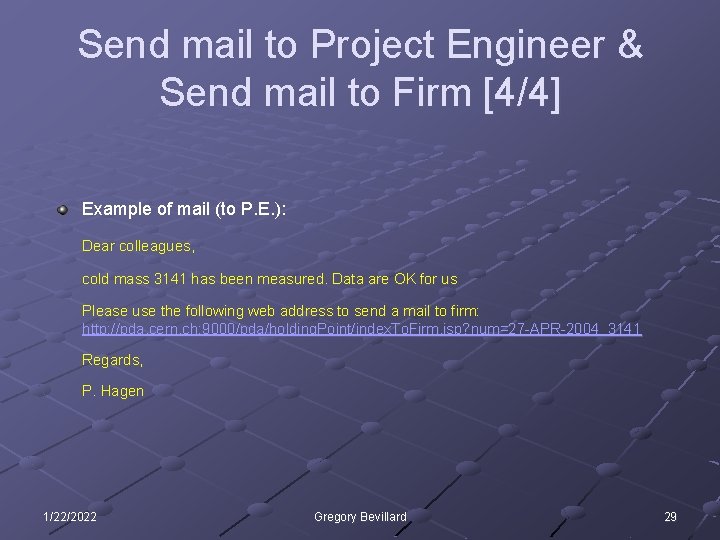 Send mail to Project Engineer & Send mail to Firm [4/4] Example of mail