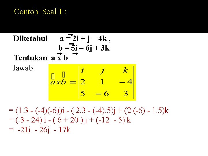 Contoh Soal 1 : Diketahui a = 2 i + j – 4 k