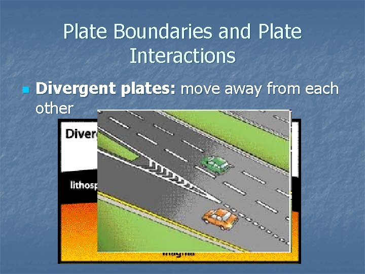 Plate Boundaries and Plate Interactions n Divergent plates: move away from each other 