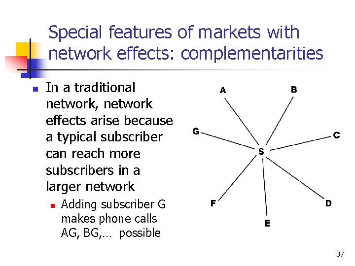 Special features of markets with network effects: complementarities n In a traditional network, network