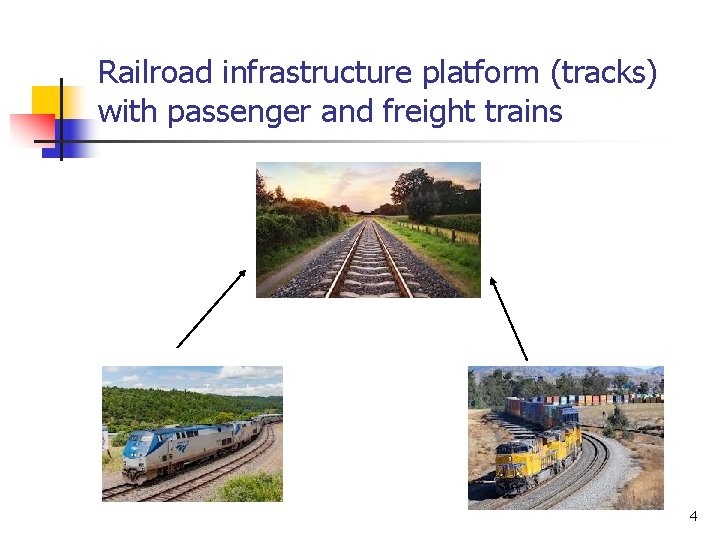 Railroad infrastructure platform (tracks) with passenger and freight trains 4 