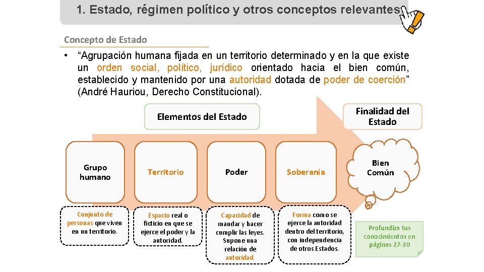 1. Estado, régimen político y otros conceptos relevantes Concepto de Estado • “Agrupación humana