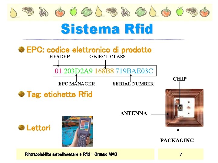 Sistema Rfid EPC: codice elettronico di prodotto HEADER OBJECT CLASS 01. 203 D 2