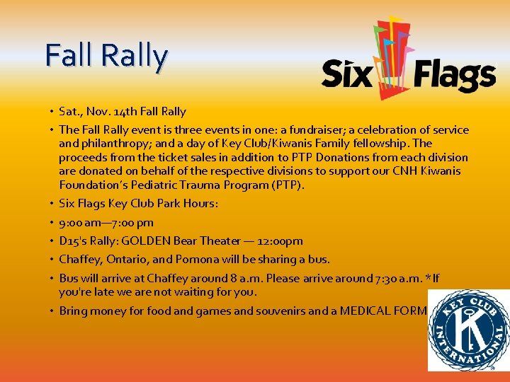 Fall Rally • Sat. , Nov. 14 th Fall Rally • The Fall Rally