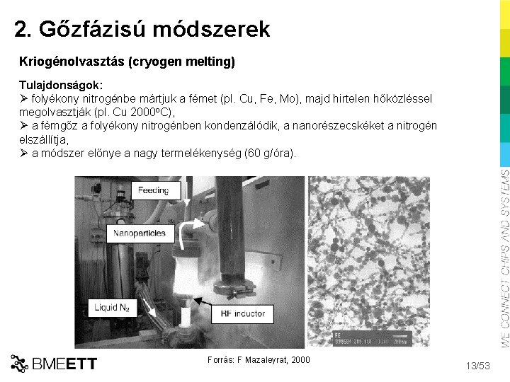 2. Gőzfázisú módszerek Kriogénolvasztás (cryogen melting) Tulajdonságok: Ø folyékony nitrogénbe mártjuk a fémet (pl.
