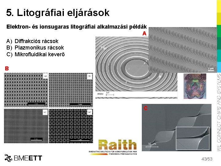 5. Litográfiai eljárások Elektron- és ionsugaras litográfiai alkalmazási példák A A) Diffrakciós rácsok B)