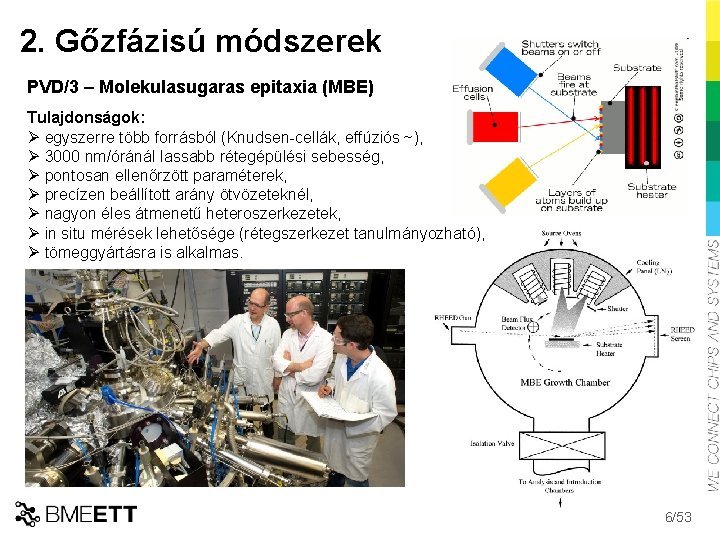 2. Gőzfázisú módszerek PVD/3 – Molekulasugaras epitaxia (MBE) Tulajdonságok: Ø egyszerre több forrásból (Knudsen-cellák,