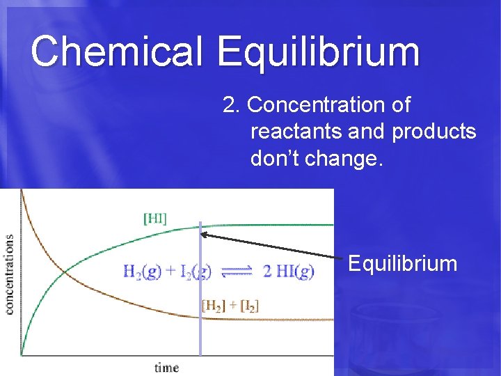 Chemical Equilibrium 2. Concentration of reactants and products don’t change. Equilibrium 
