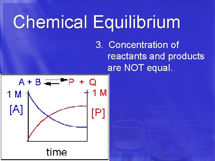 Chemical Equilibrium 3. Concentration of reactants and products are NOT equal. 