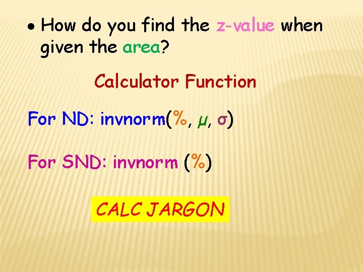  How do you find the z-value when given the area? Calculator Function For
