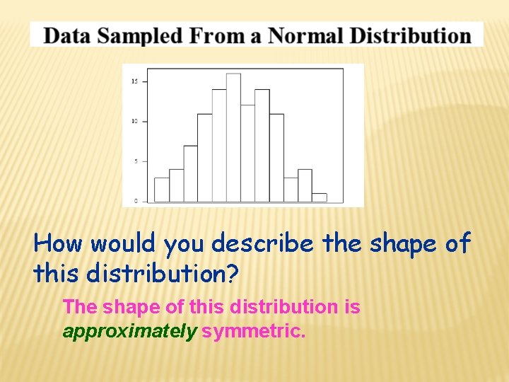 How would you describe the shape of this distribution? The shape of this distribution