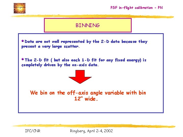 PSF in-flight calibration - PN BINNING Data are not well represented by the 2
